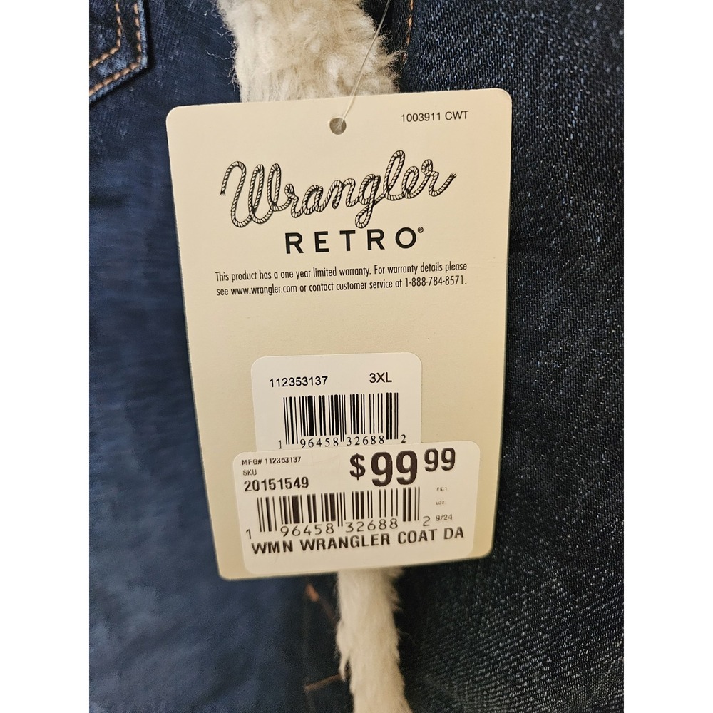 NWT Wrangler Women's LS Blue Denim Sherpa Collar/Lining Button-Front Jacket, +3X - Picture 4 of 14